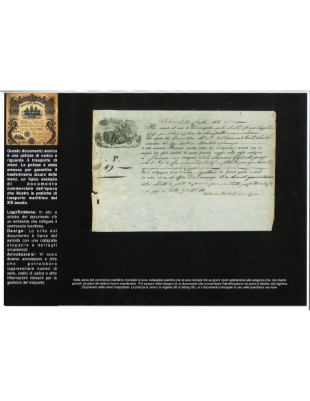 1835 - POLIZZA DI CARICO DA PALERMO A GENOVA