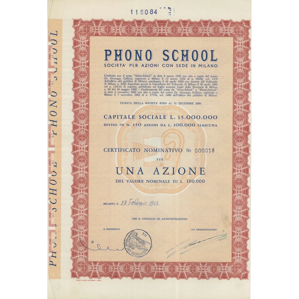 PHONO SCHOOL 1 AZIONE MILANO 1963