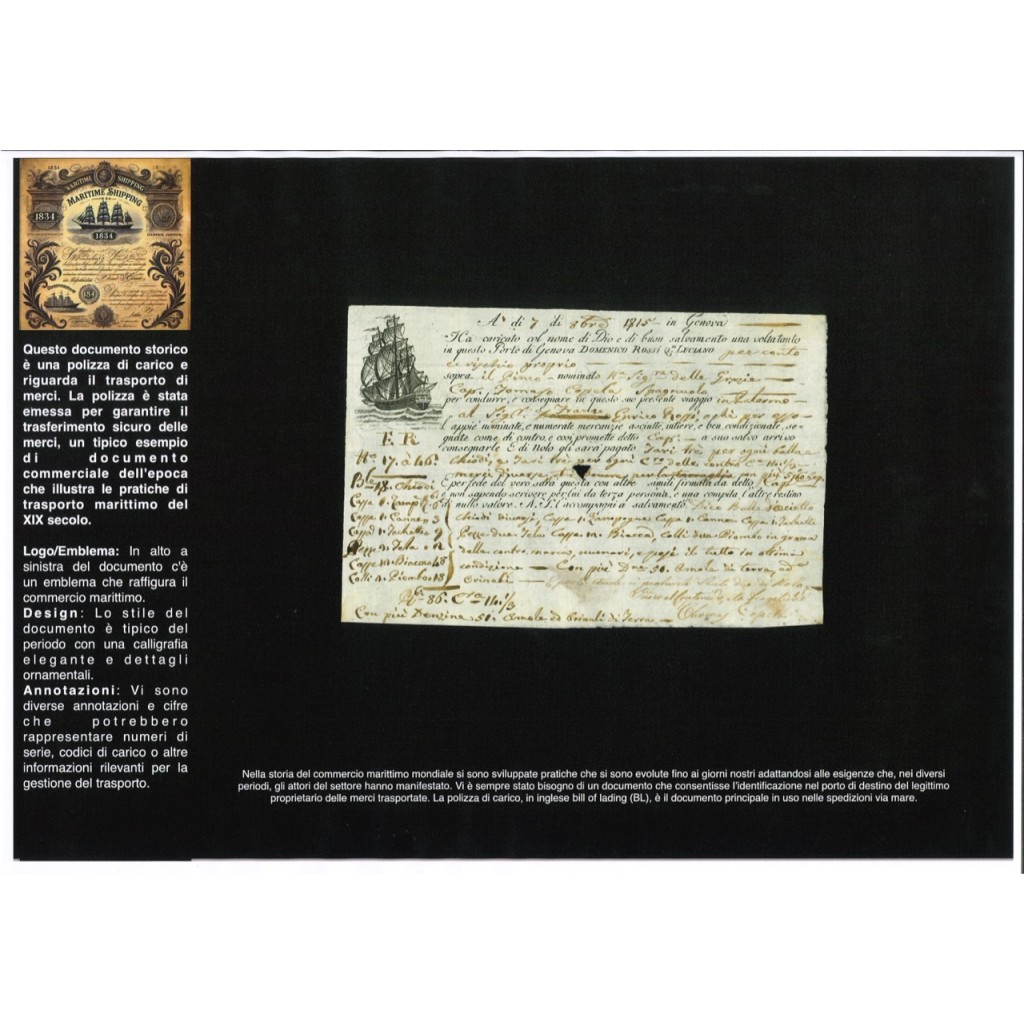 1815 - POLIZZA DI CARICO DA GENOVA A PALERMO