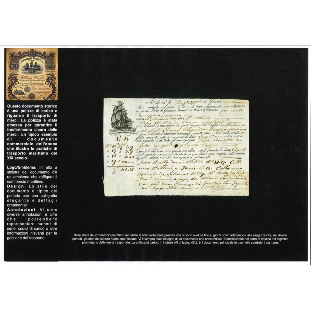 1815 - POLIZZA DI CARICO DA GENOVA A PALERMO