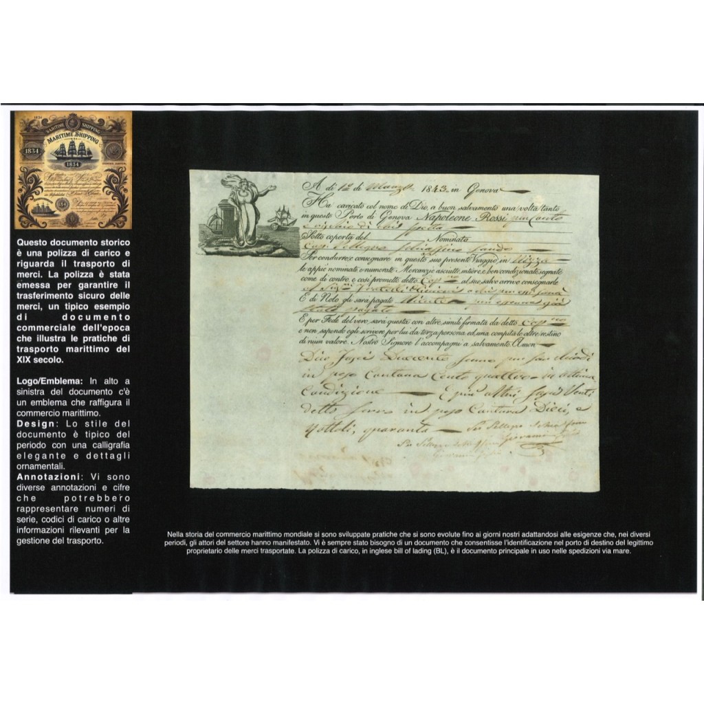 1843 - POLIZZA DI CARICO DA GENOVA A NIZZA