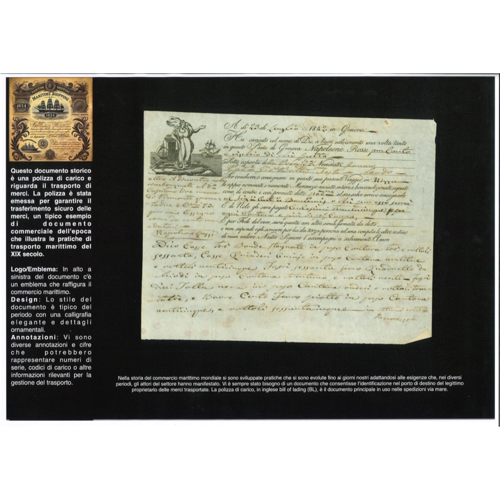 1842 - POLIZZA DI CARICO DA GENOVA A NIZZA