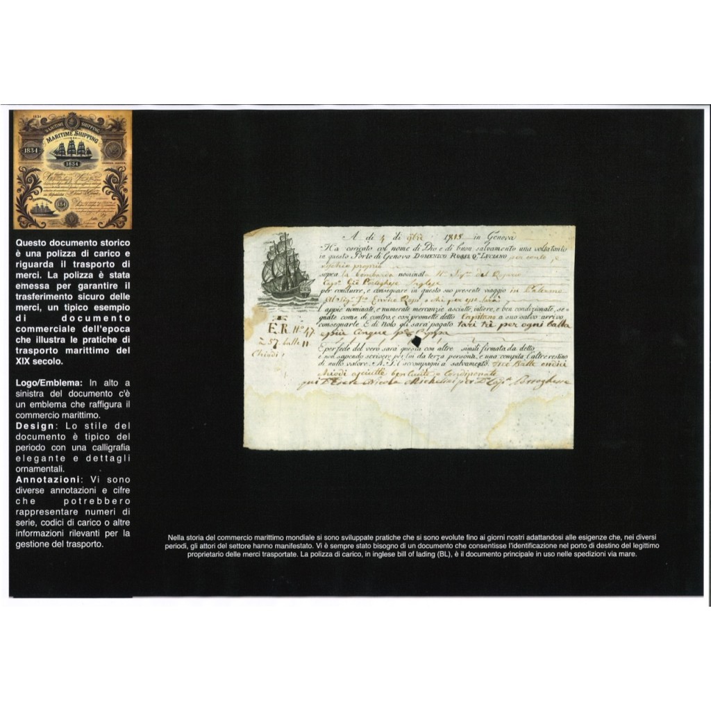 1815 - POLIZZA DI CARICO DA GENOVA A PALERMO