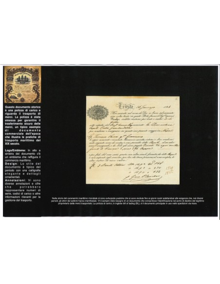 1848 - POLIZZA DI CARICO DA TRIESTE A NAPOLI