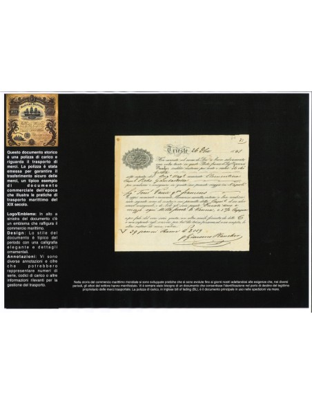 1847 - POLIZZA DI CARICO DA TRIESTE A NAPOLI