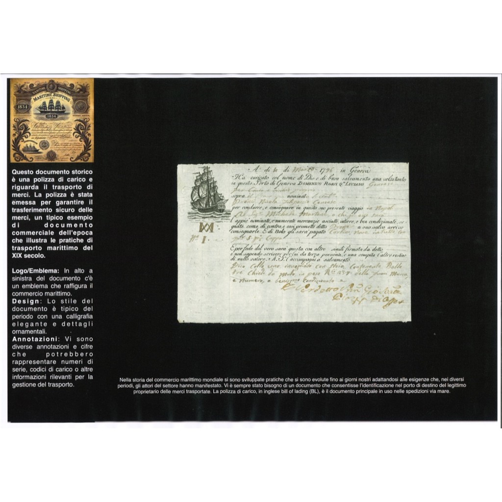 1796 - POLIZZA DI CARICO DA GENOVA A NAPOLI
