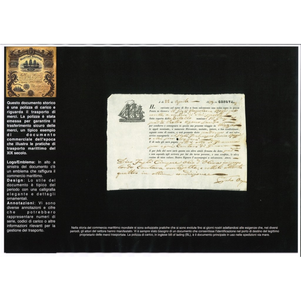1829 - POLIZZA DI CARICO DA GENOVA A NIZZA