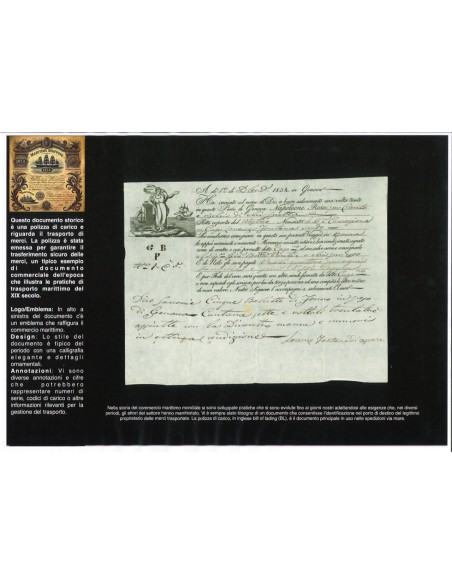 1834 - POLIZZA DI CARICO DA GENOVA A ROMA