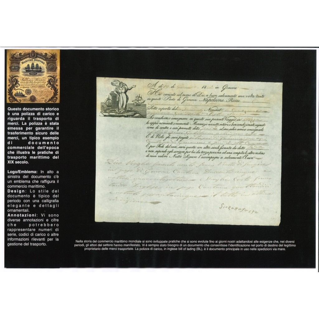 1835 - POLIZZA DI CARICO DA GENOVA A NIZZA