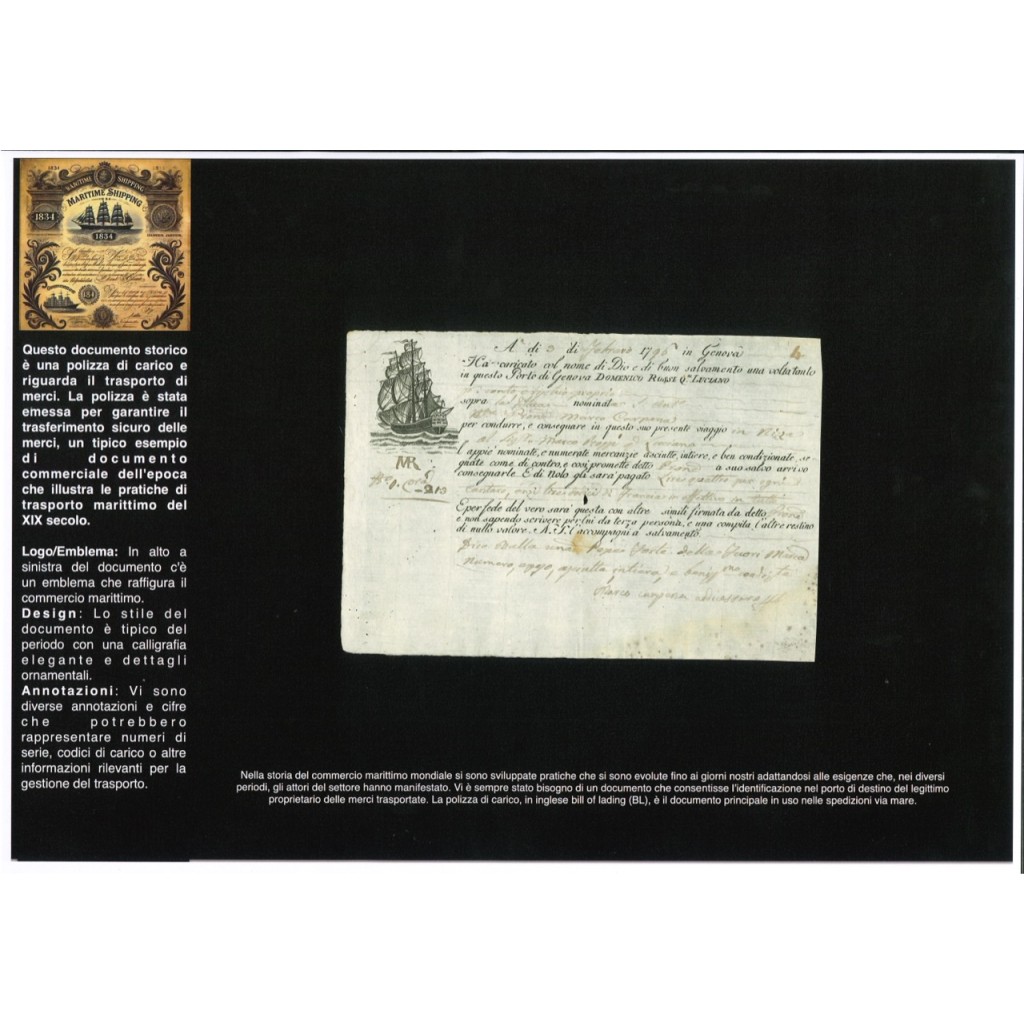 1796 - POLIZZA DI CARICO DA GENOVA A NIZZA
