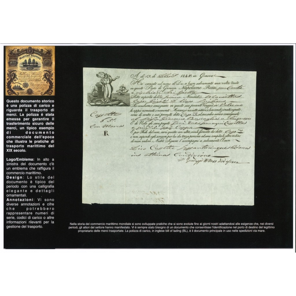 1848 - POLIZZA DI CARICO DA GENOVA A PALERMO