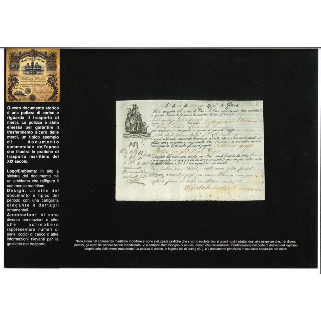 1796 - POLIZZA DI CARICO DA GENOVA A NIZZA