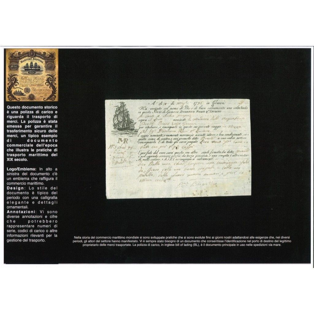 1796 - POLIZZA DI CARICO DA GENOVA A NIZZA