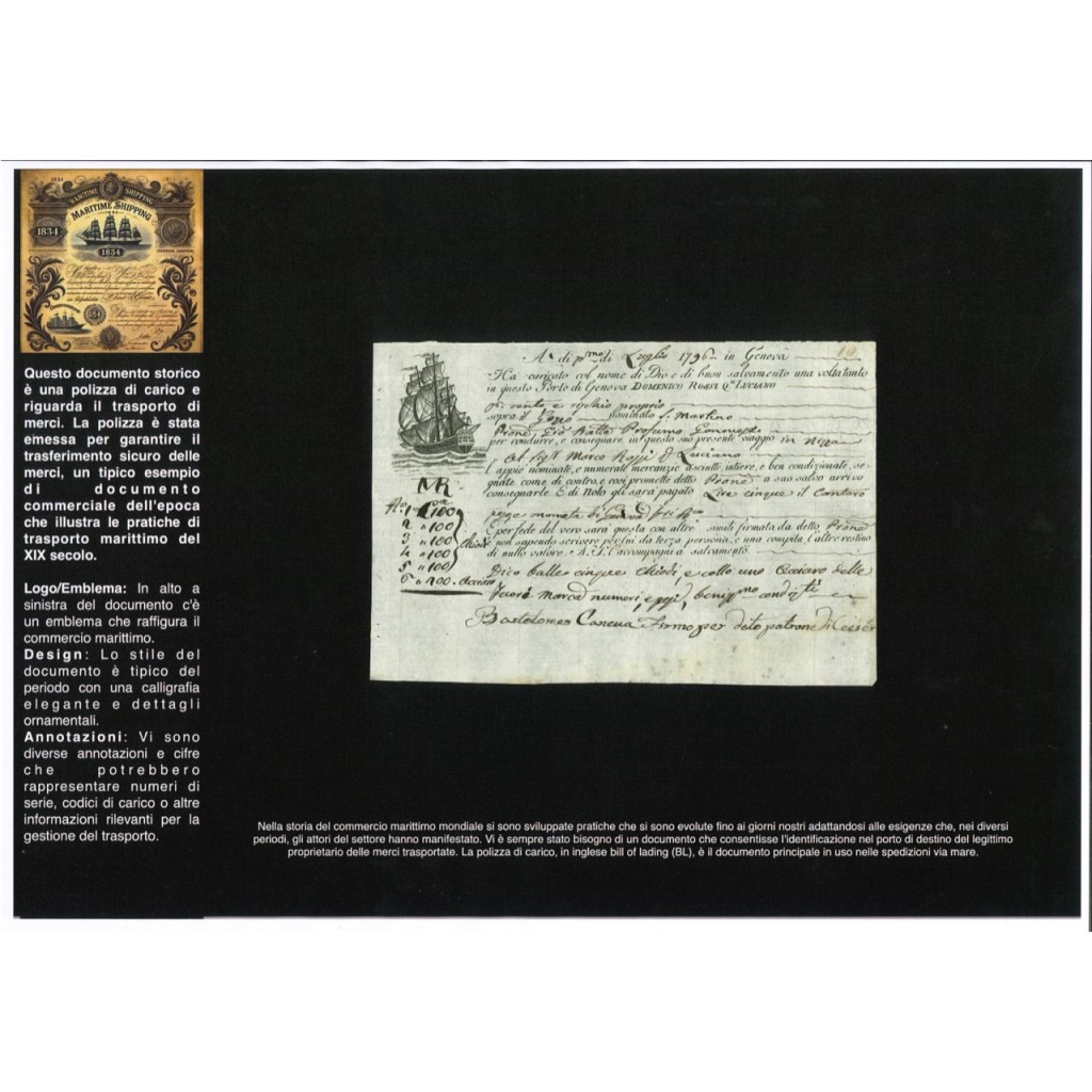 1796 - POLIZZA DI CARICO DA GENOVA A NIZZA