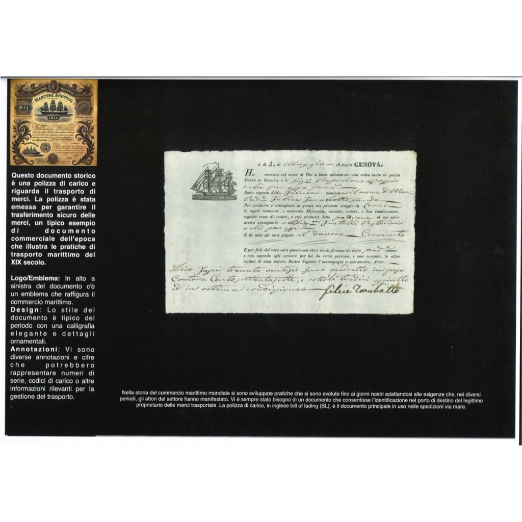 1830 - POLIZZA DI CARICO DA GENOVA A LERICI