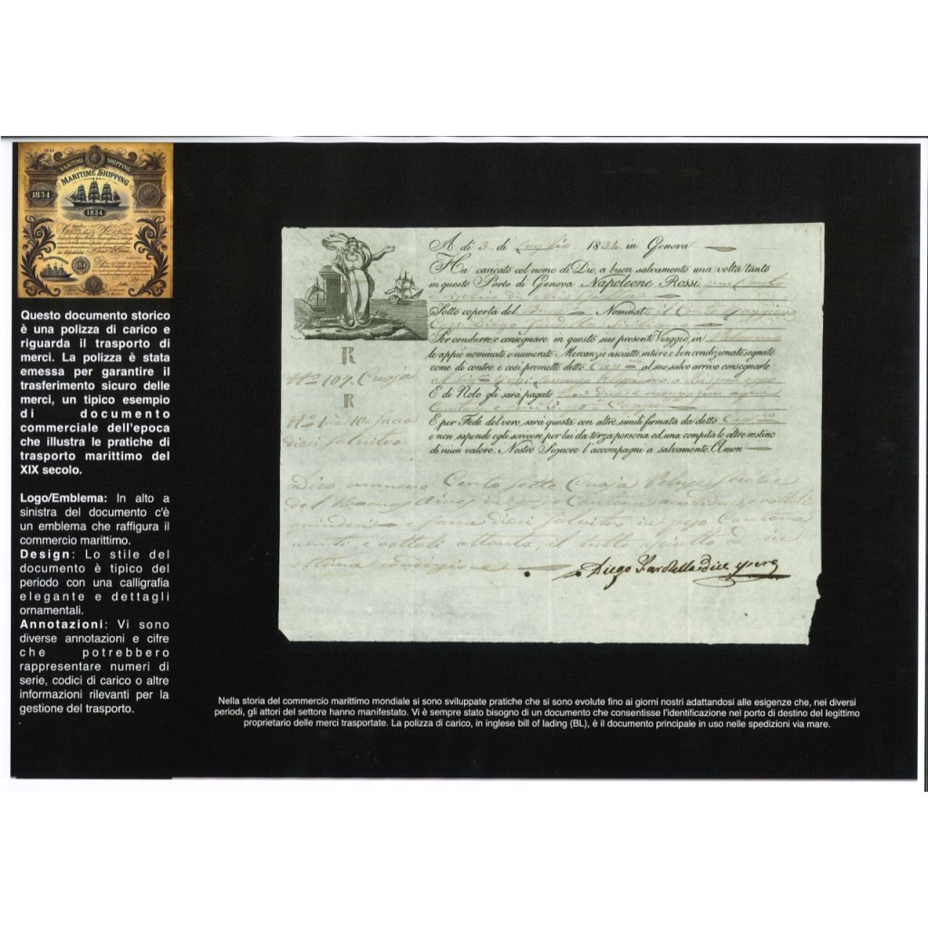 1834 - POLIZZA DI CARICO DA GENOVA A PALERMO