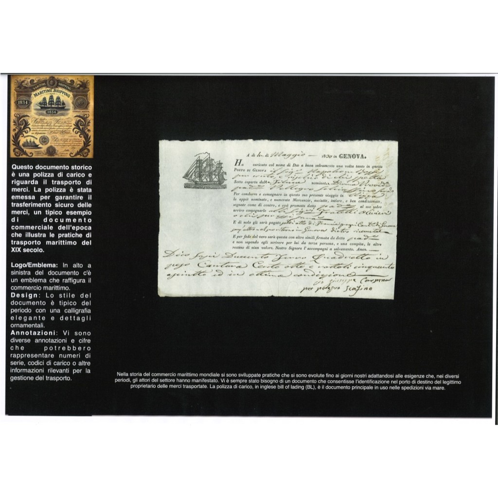 1830 - POLIZZA DI CARICO DA GENOVA A NIZZA