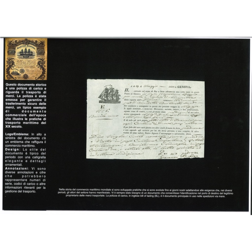1830 - POLIZZA DI CARICO DA GENOVA A NIZZA
