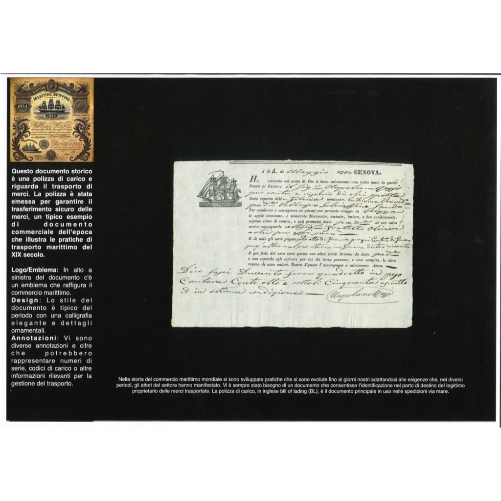 1830 - POLIZZA DI CARICO DA GENOVA A NIZZA