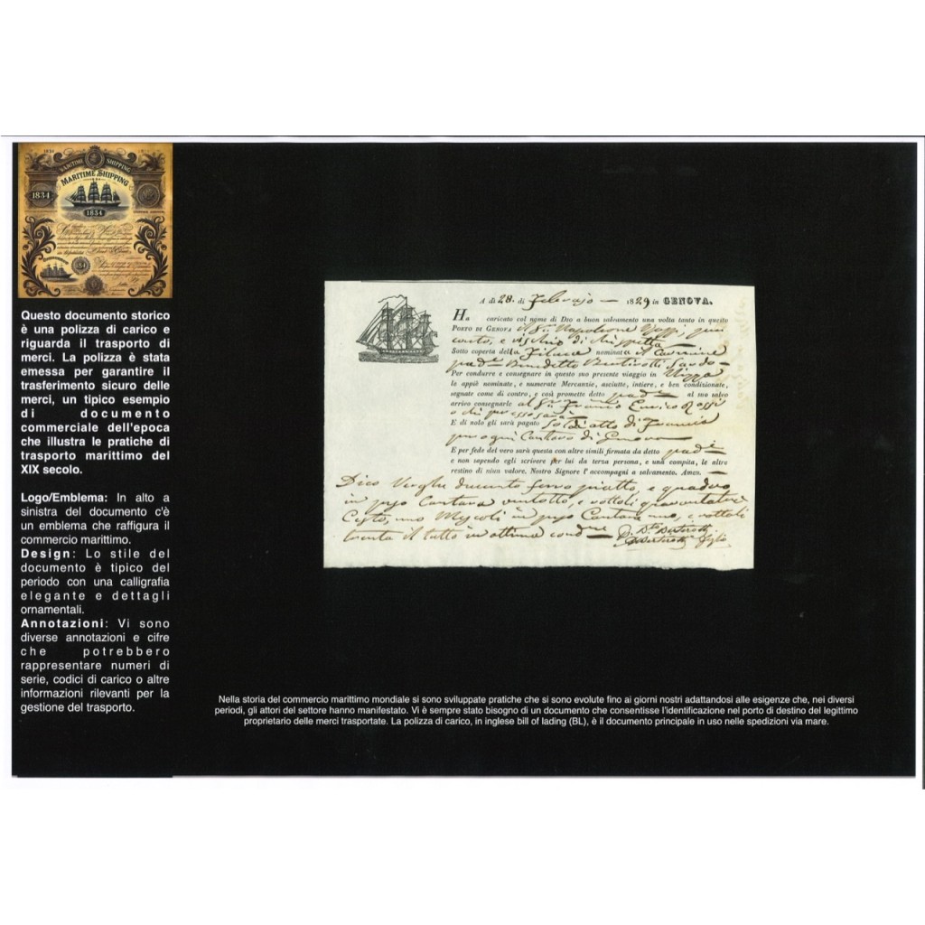 1829 - POLIZZA DI CARICO DA GENOVA A NIZZA