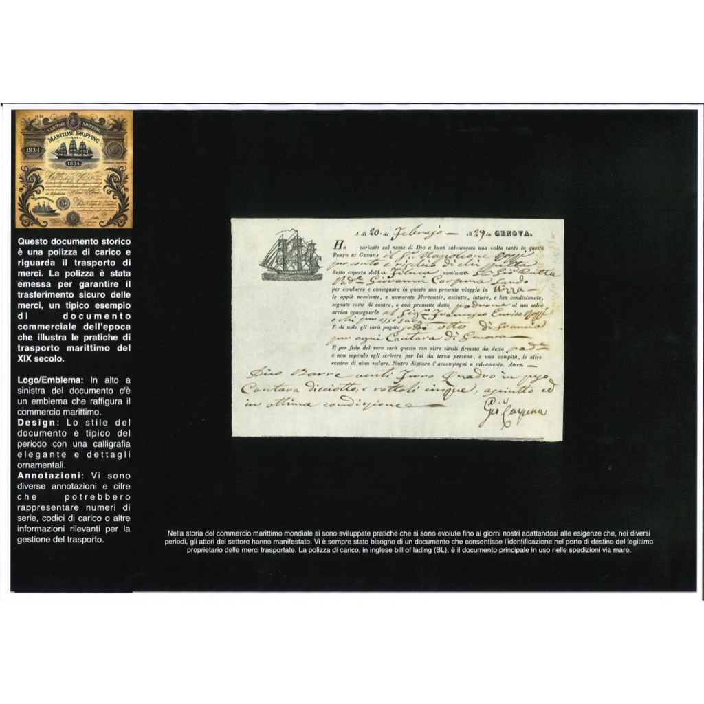 1829 - POLIZZA DI CARICO DA GENOVA A NIZZA