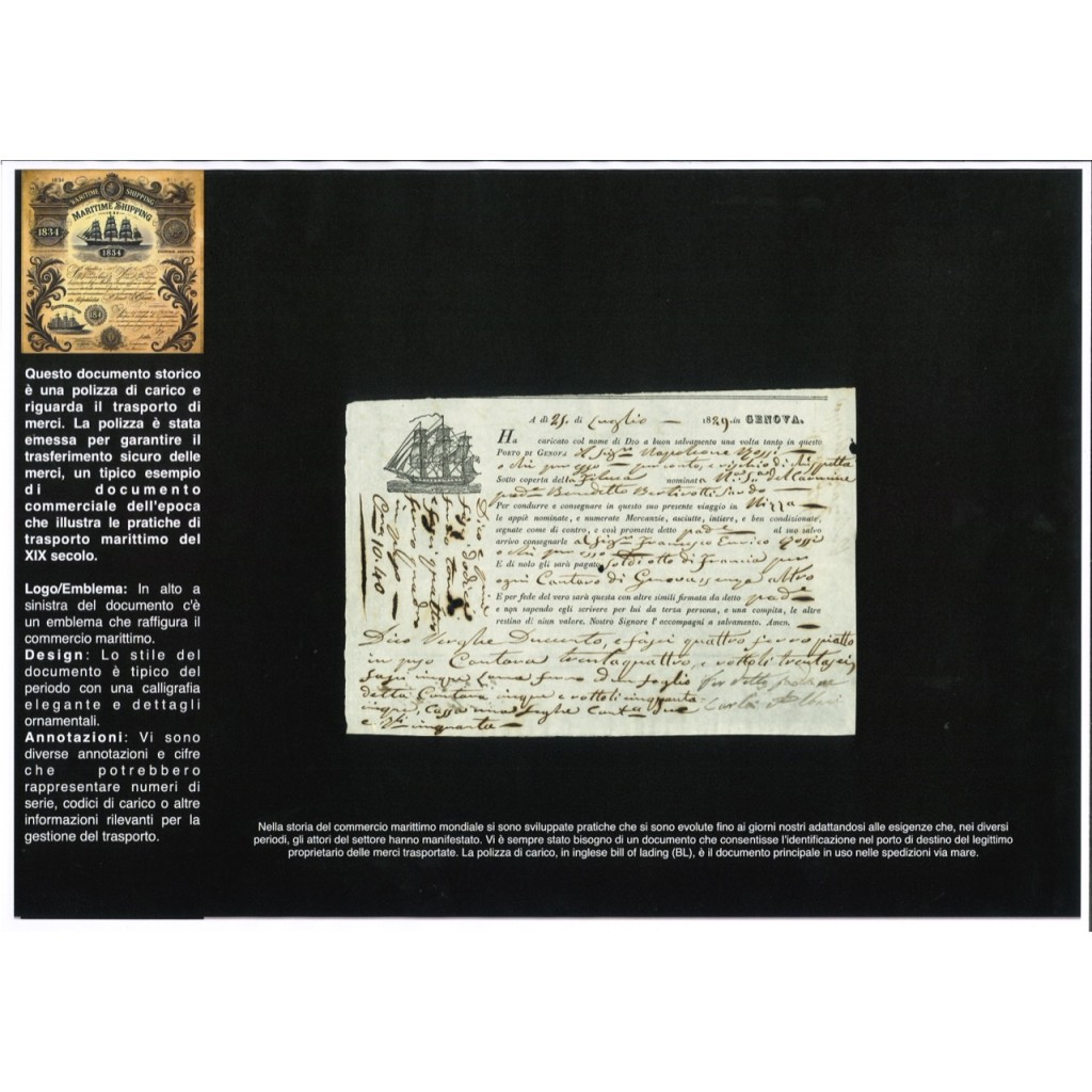 1829 - POLIZZA DI CARICO DA GENOVA A NIZZA