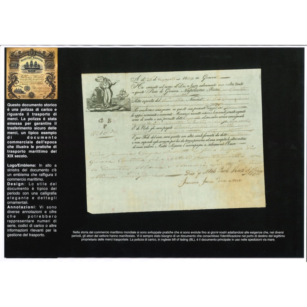 1839 - POLIZZA DI CARICO DA GENOVA
