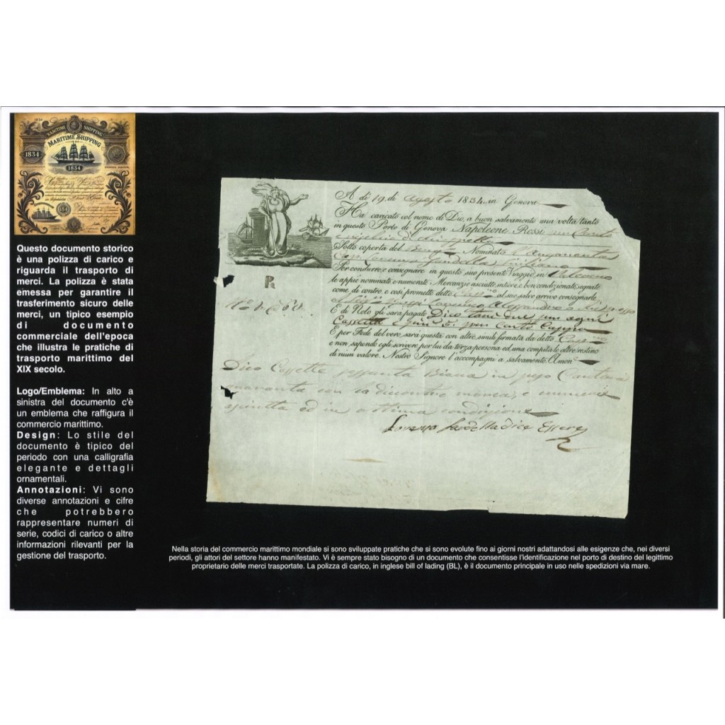 1834 - POLIZZA DI CARICO DA GENOVA A PALERMO