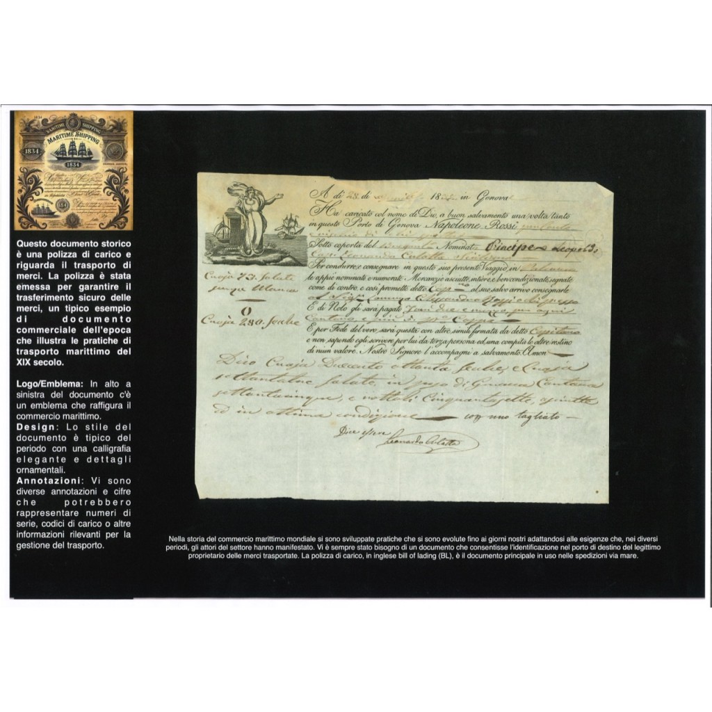 1837 - POLIZZA DI CARICO DA GENOVA A PALERMO