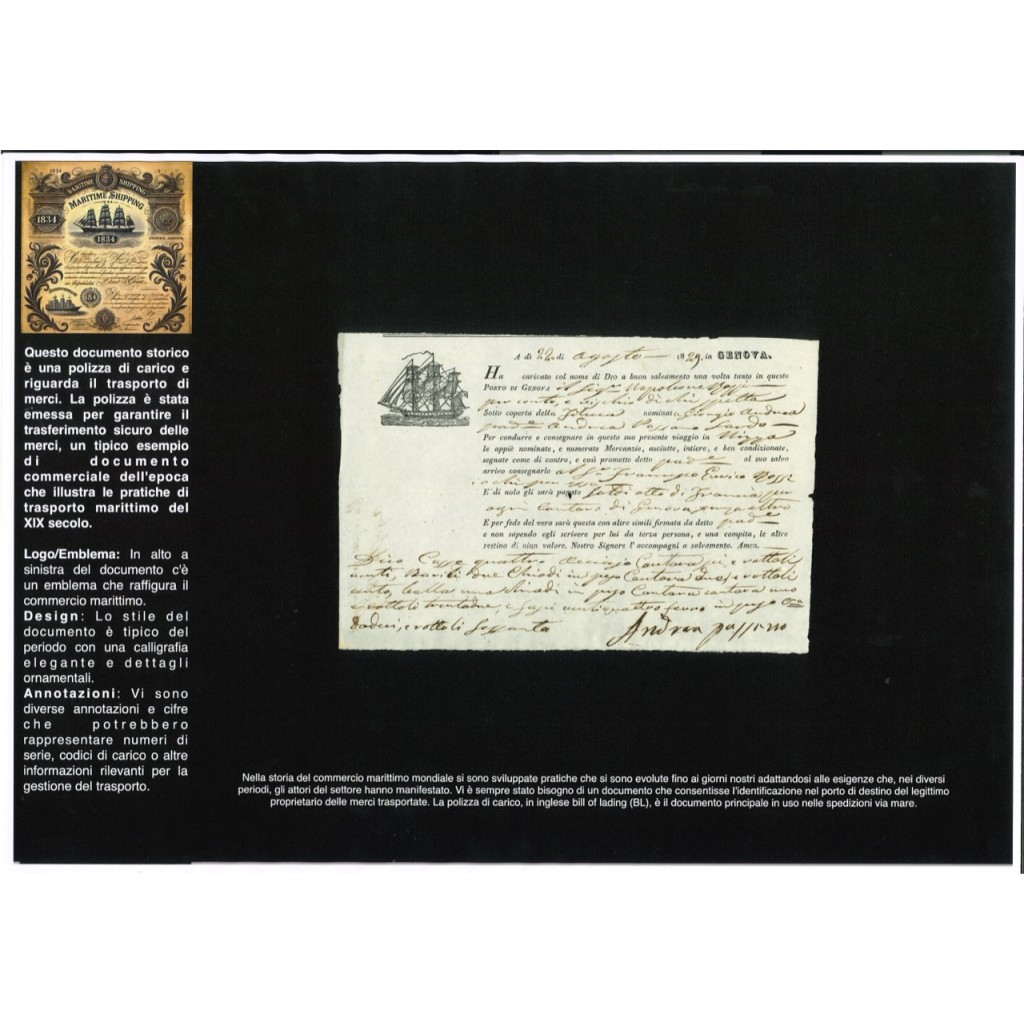 1829 - POLIZZA DI CARICO DA GENOVA A NIZZA