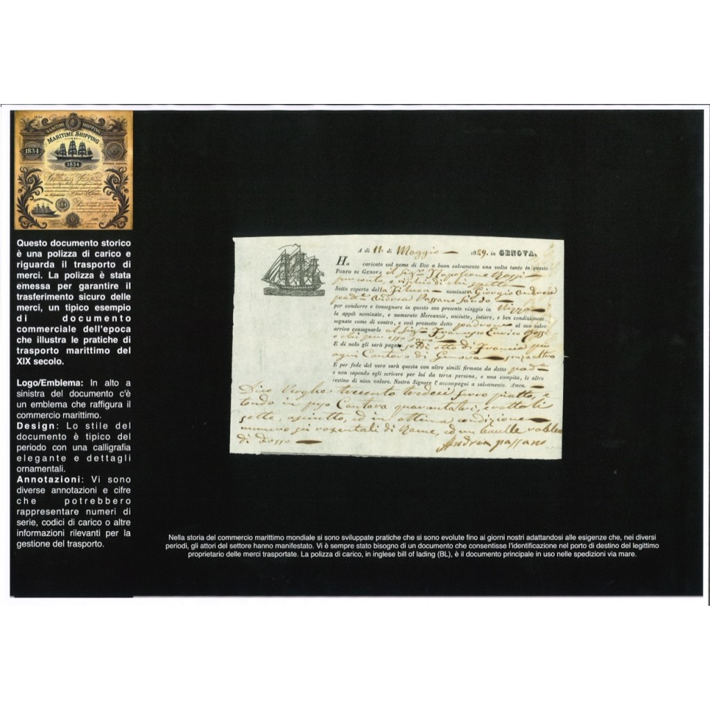 1829 - POLIZZA DI CARICO DA GENOVA A NIZZA