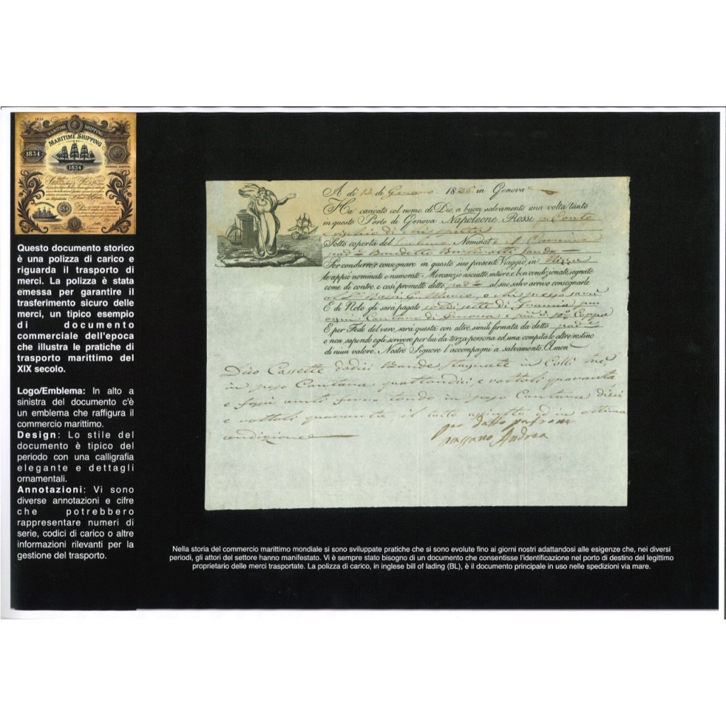 1836 - POLIZZA DI CARICO DA GENOVA A NIZZA