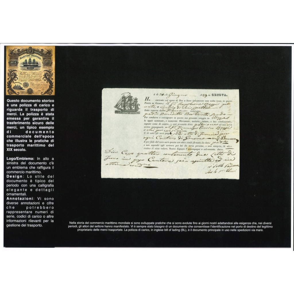 1829 - POLIZZA DI CARICO DA GENOVA A NIZZA