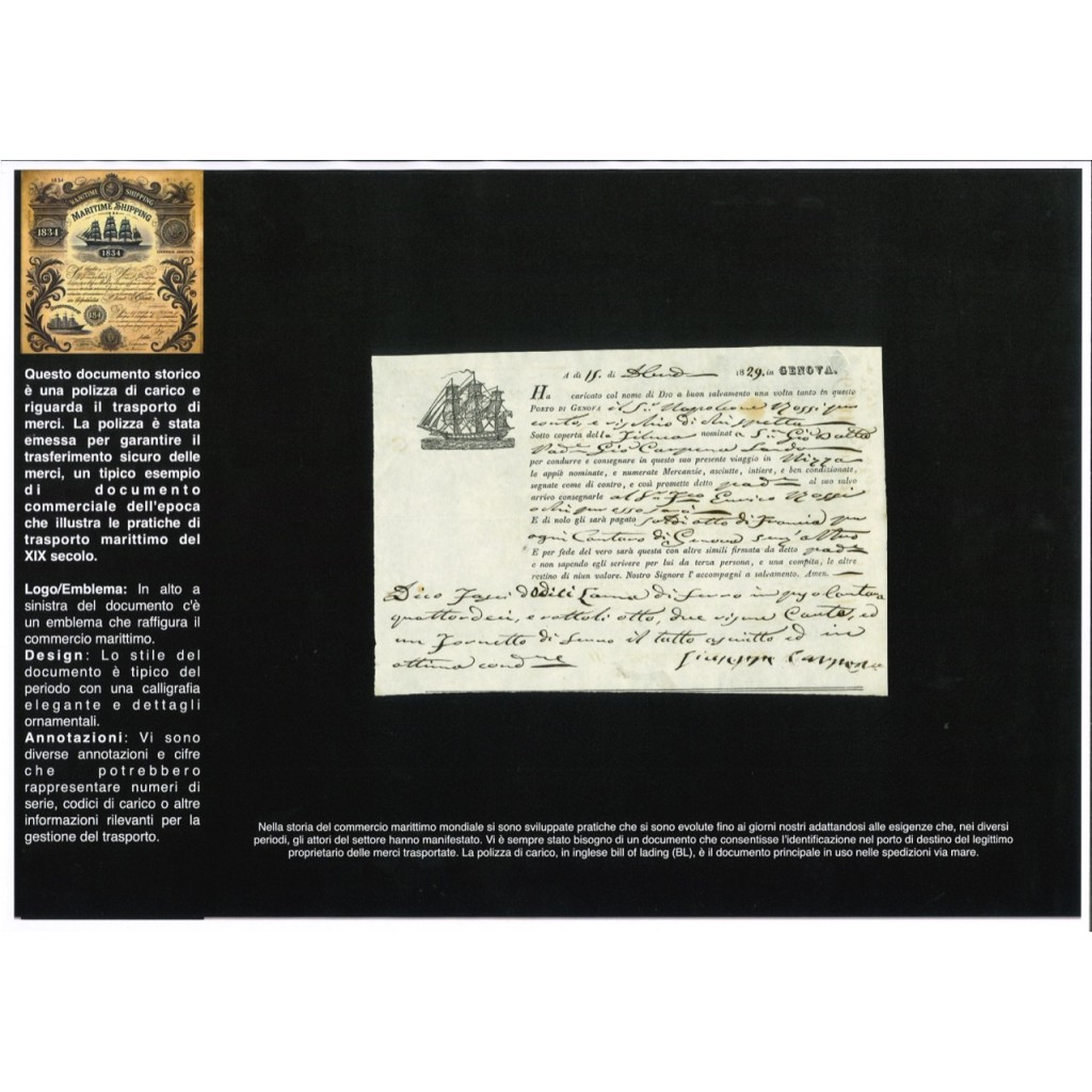 1829 - POLIZZA DI CARICO DA GENOVA A NIZZA
