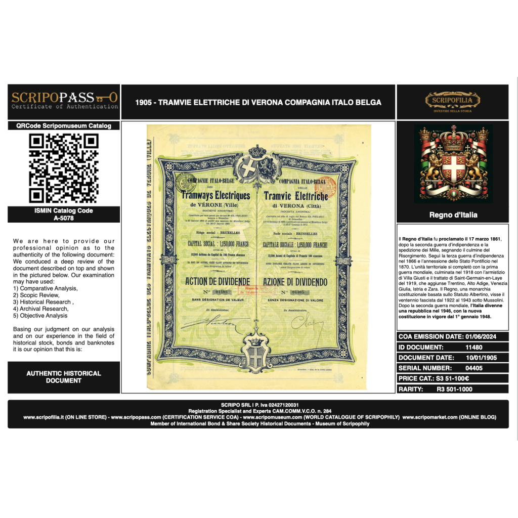 1905 - TRAMVIE ELETTRICHE DI VERONA COMPAGNIA...