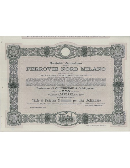 SOC. ANON. FERROVIE NORD MILANO - 1 OBBLIG.- MILANO 1888