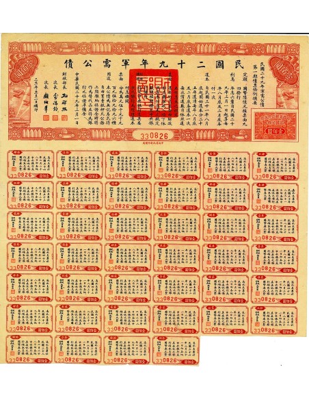 1940 - ARMY SUPPLY 6%  NATIONAL GOVERNMENT OF THE REPUBLIC OF CHINA 100$