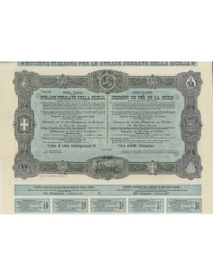 SOC. ITAL. STRADE FERRATE DELLA SICILIA - 1 OBBLIG. - ROMA 1892