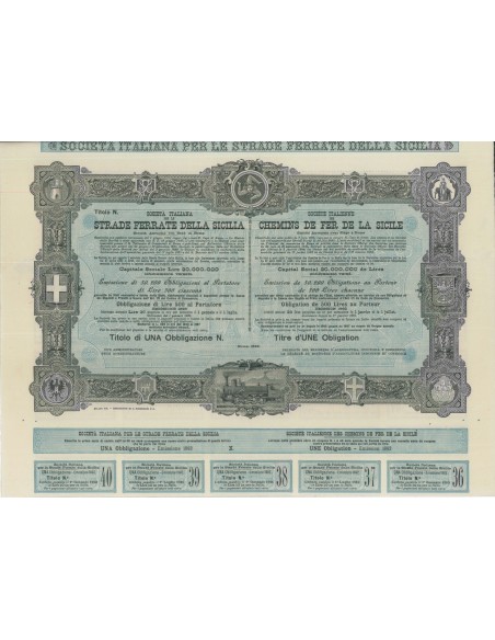 SOC. ITAL. STRADE FERRATE DELLA SICILIA - 1 OBBLIG. - ROMA 1892
