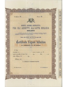 SOC. ANON.COOP. FRA GLI ADDETTI DELL'ARTE EDILIZIA - AZIONI MILANO 1890