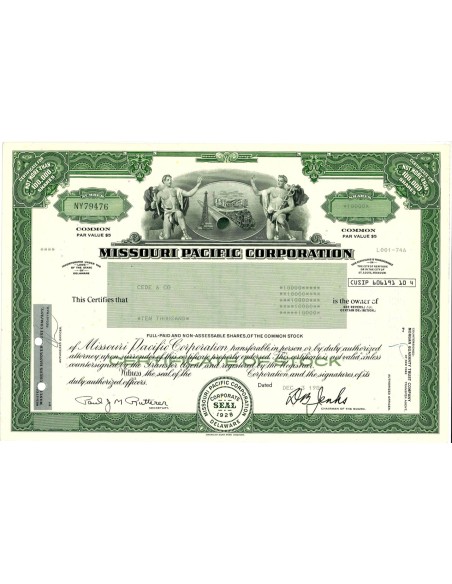 1980 - MISSOURI PACIFIC CORPORATION 10.000 AZIONI