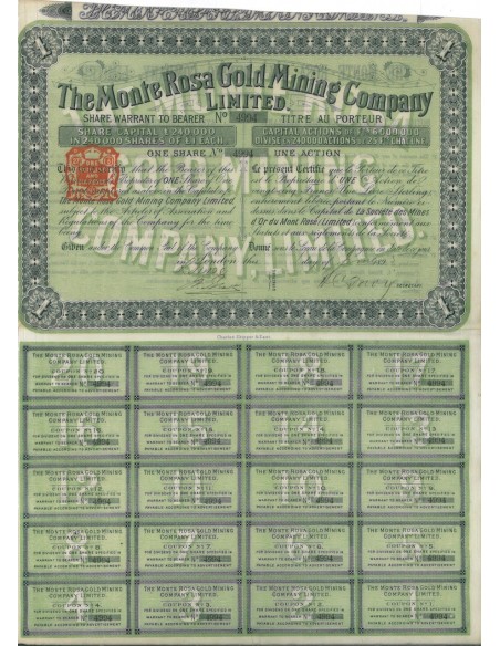 THE MONTE ROSA GOLD MINING COMPANY - 1 AZIONE LONDRA 1895