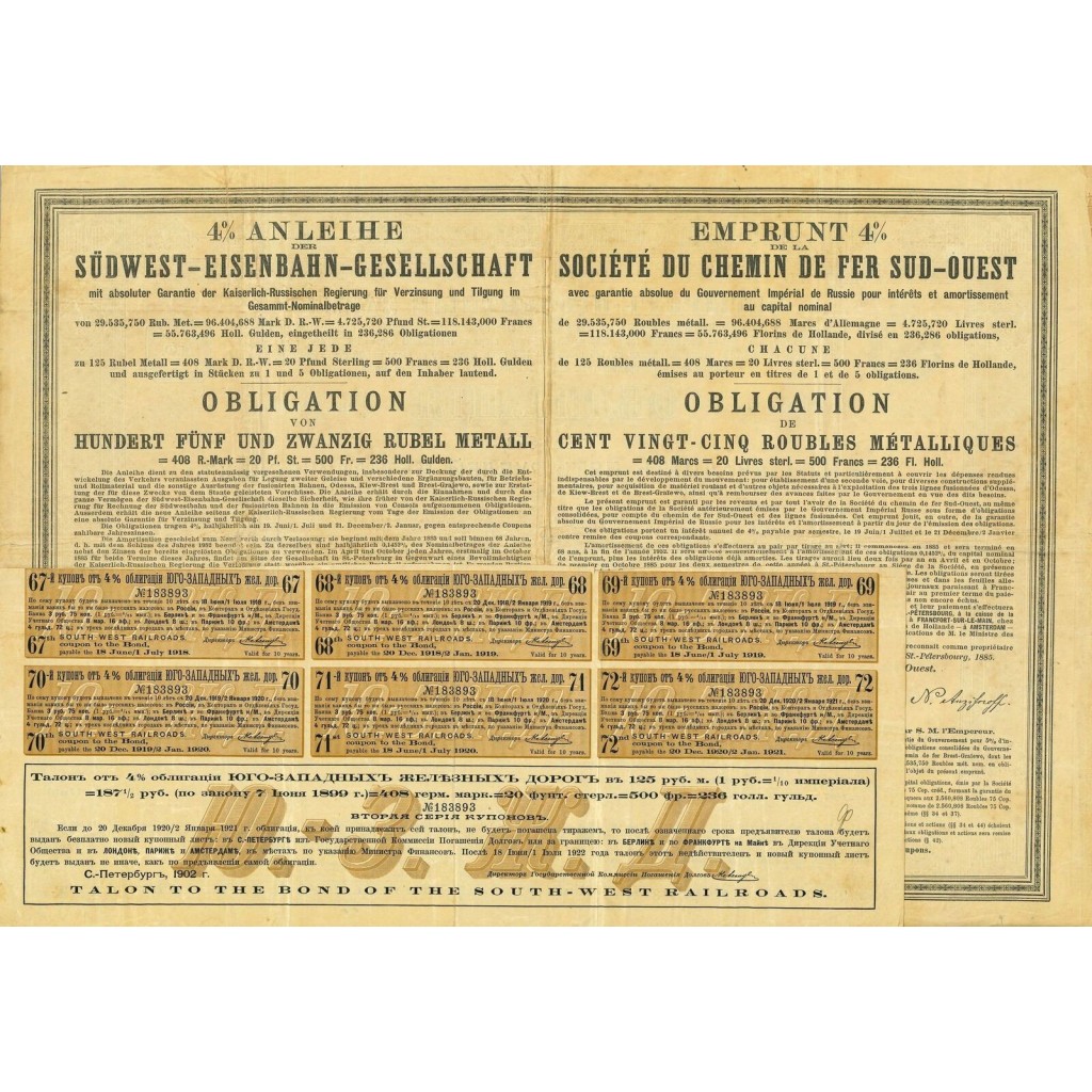 1885 - CHEMIN DE FER SUD-OUEST SOC. DU -...