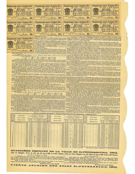 1901 - QUATRIEME EMPRUNT DE LA VILLE DE ST. PETERSBOURG, 1901 (OBBLIG. 4,5% DA 187 RUBLI)
