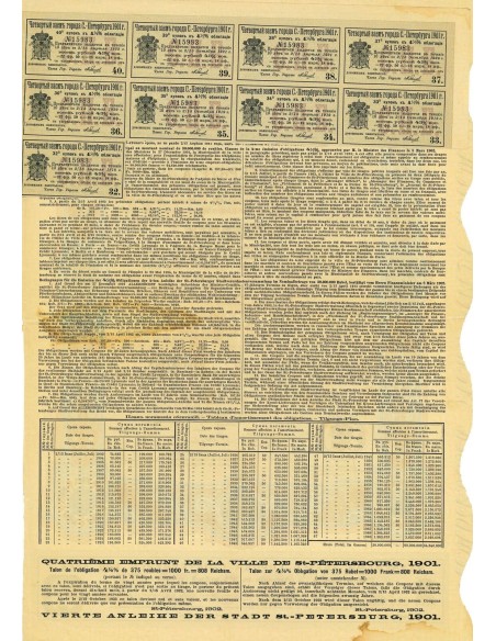 1901 - QUATRIEME EMPRUNT DE LA VILLE DE ST. PETERSBOURG, 1901 (OBBLIG. 4,5% DA 375 RUBLI)
