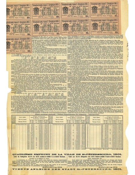 1901 - QUATRIEME EMPRUNT DE LA VILLE DE ST. PETERSBOURG, 1901 (OBBLIG. 4,5% DA 1.875 RUBLI)
