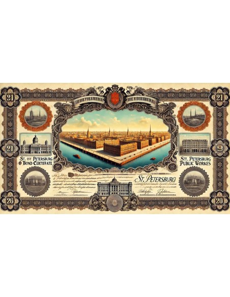 1908 - VI ET VII EMPRUNT REUNIS DE LA VILLE DE ST. PETERSBOURG, 1908 (OBBLIG. 5% DA 187 RUBLI)