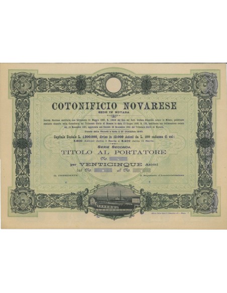 COTONIFICIO NOVARESE - 25 AZIONI NOVARA 1890