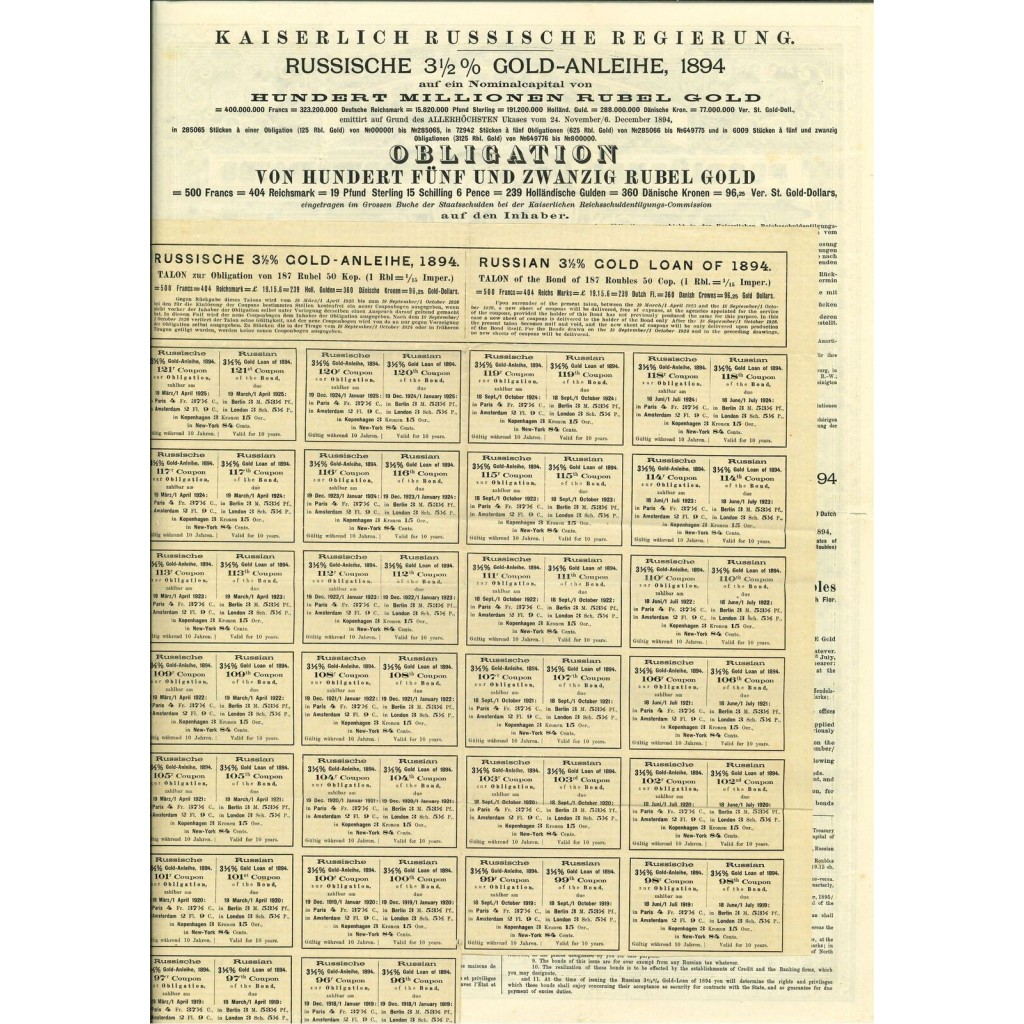 1894 - GOUVERNEMENT IMPERIAL DE RUSSIE -...