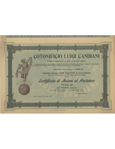 COTONIFICIO LUIGI CANDIANI - 20 AZIONI BUSTO A. 1900